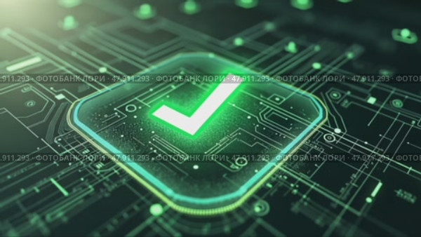 Green check mark is displayed on a computer screen. Стоковое AI-видео, аниматор Sergey Grishin / Фотобанк Лори