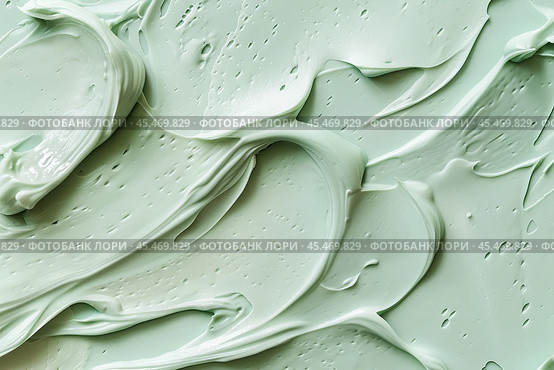 Green cream texture background. Body lotion swipe swatch. Skincare mask. Cosmetic face serum smudge. Moisturizer smooth smear. Trendy bio selfcare beauty product. Peptides, ceramide, retinol. Eco Clay. Стоковое AI-изображение, AI-художник Евгений Демидюк / Фотобанк Лори