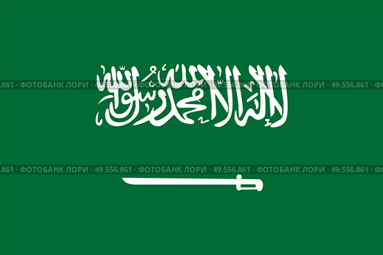 Green flag of saudi arabia with a sword. The correct size, proportion 2:3. Vector Illustration. EPS10. Green flag of saudi arabia with a sword. The correct size, proportion 2:3. Vector Illustration. Стоковая иллюстрация, агентство Ingram Publishing / Фотобанк Лори