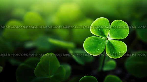 green shamrock four leaf clover ai generated. Стоковое AI-изображение, AI-художник Vectorwin / Фотобанк Лори