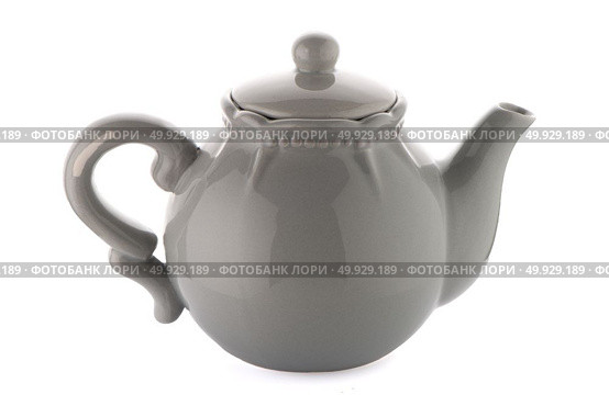Grey teapot isolated on white background. Стоковое фото, агентство Ingram Publishing / Фотобанк Лори