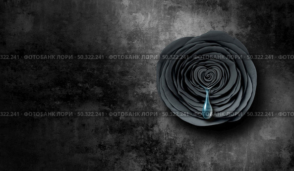 Grief tears and grieving feeling as a sad rose symbol crying out of agony and sadness due to loss of life with a teardrop or tear drop as an emotional remorse or conjugal violence icon in a 3D illustration style. Стоковое фото, агентство Ingram Publishing / Фотобанк Лори