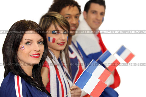 Group of French football supporters. Стоковое фото, агентство Ingram Publishing / Фотобанк Лори