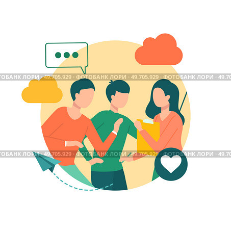 Group of managers discuss social media promotion. Communication or PR, Public Relations manager to communicate company information and media, announce sales concept. Services to grow your business. Group of managers discuss social media promotion. Public Relations leader to communicate media. Стоковая иллюстрация, агентство Ingram Publishing / Фотобанк Лори