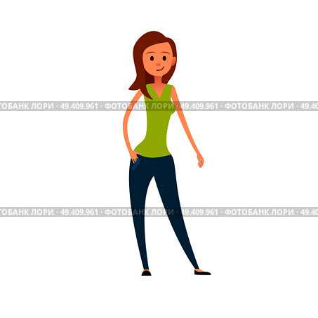 Grown-up woman in casual cloth isolated on white background. Cartoon wife or mother, avatar user pic of adult add vector illustration. Grown-up Woman in Casual Cloth Isolated on White. Стоковая иллюстрация, агентство Ingram Publishing / Фотобанк Лори