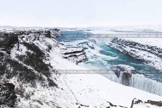Gullfoss, winter landscape, Golden Waterfall. Стоковое фото, фотограф EugeneSergeev / Фотобанк Лори
