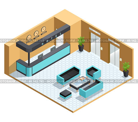Hall Interior Isometric Illustration. Color isometric illustration depicting hall interior vector illustration. Стоковая иллюстрация, агентство Ingram Publishing / Фотобанк Лори