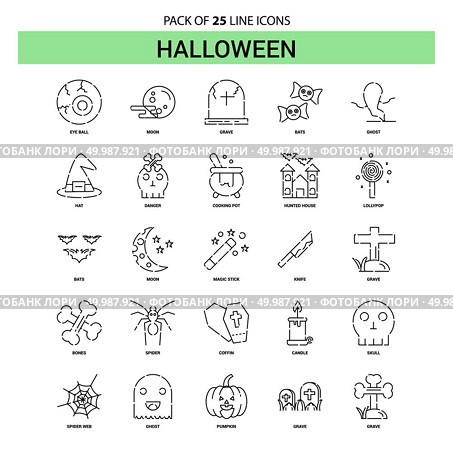 Halloween Line Icon Set - 25 Dashed Outline Style. Стоковая иллюстрация, агентство Ingram Publishing / Фотобанк Лори