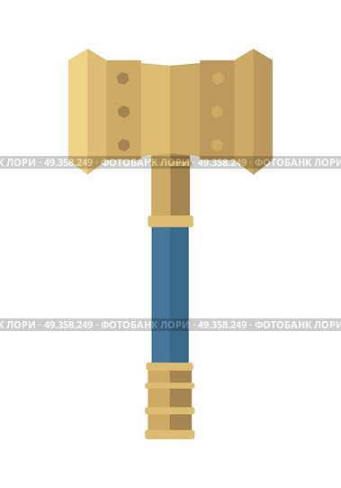 Hammer of Thor. Hammer of Thor. Hammer of god. Weapon of major norse god associated with thunder. Weapon of viking. Game object in flat design isolated on white background. Vector illustration. Стоковая иллюстрация, агентство Ingram Publishing / Фотобанк Лори