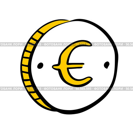 Hand drawn cartoon illustration of a Euro coin. This playful image is perfect for adding a touch of fun and whimsy to designs related to finance. money. and the European Union. Стоковая иллюстрация, агентство Ingram Publishing / Фотобанк Лори