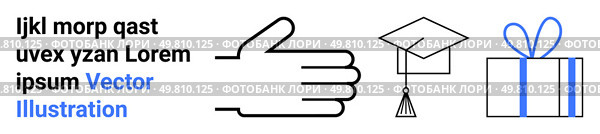 Hand giving thumbs up, graduation cap, and gift box. Ideal for congratulating students, celebrating success, achievement, education, rewards encouragement gratitude. Perfect for website landing. Hand Gesture, Graduation Cap, and Gift Box Representing Congratulations and Achievement. Стоковая иллюстрация, агентство Ingram Publishing / Фотобанк Лори