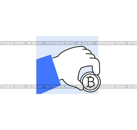 Hand holding a bitcoin, highlighting cryptocurrency, digital currency investment, and blockchain technology. Relevant for fintech, cryptocurrency, and blockchain applications.. Hand holding bitcoin, showcasing cryptocurrency investment, digital currency, and blockchain tech. Стоковая иллюстрация, агентство Ingram Publishing / Фотобанк Лори