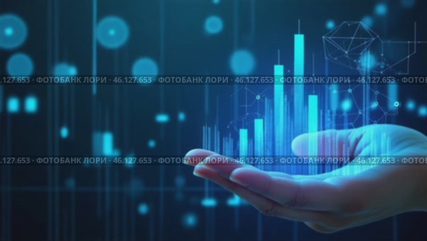 Hand holding a blue screen with a graph on it. Стоковое AI-видео, аниматор Sergey Grishin / Фотобанк Лори