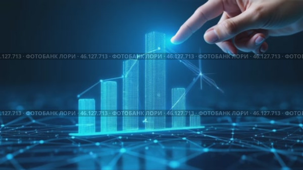 Hand is pointing at a graph with a blue background. Стоковое AI-видео, аниматор Sergey Grishin / Фотобанк Лори