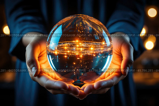 Hands holding a magic ball. Стоковое AI-изображение, AI-художник Юрий Поздников / Фотобанк Лори