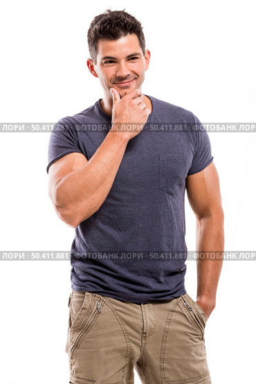 Handsome latin man smiling, isolated over a white background. Стоковое фото, агентство Ingram Publishing / Фотобанк Лори