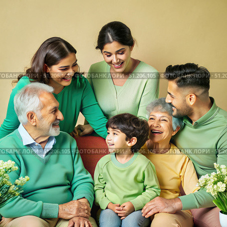 Happy Multigenerational Family Gathers for a Festive Occasion. Generative AI. Стоковое AI-изображение, AI-художник Roman Zavorotny / Фотобанк Лори