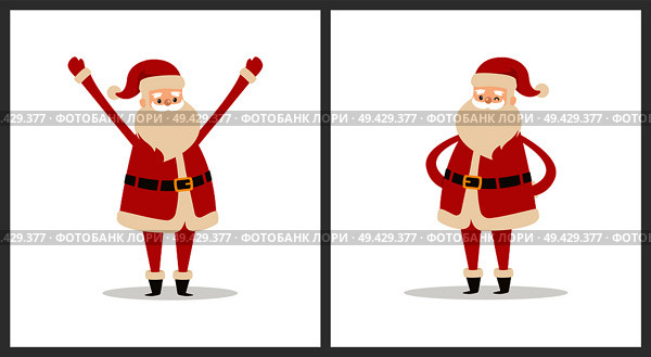 Happy smiling Santa Claus icon isolated on white background. Vector illustration with funny wintertime character in red costume with white fluffy beard. Happy Smiling Santa Claus Vector Illustration. Стоковая иллюстрация, агентство Ingram Publishing / Фотобанк Лори