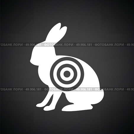 Hare silhouette with target  icon. Black background with white. Vector illustration. Стоковая иллюстрация, агентство Ingram Publishing / Фотобанк Лори