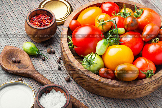 Harvest of tomatoes.Canning tomatoes.Pickling of ripe tomatoes. Pickling or canning tomatoes. Стоковое фото, агентство Ingram Publishing / Фотобанк Лори