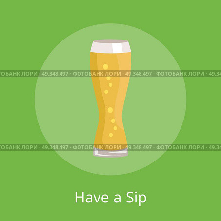 Have a Sip Text Under Weizen Glass of Beer Icon. Have a sip text under weizen glass icon isolated on green vector illustration. Glassware of light alcoholic drink with bubbles, oktoberfest. Стоковая иллюстрация, агентство Ingram Publishing / Фотобанк Лори