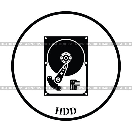 HDD icon. Flat color design. Vector illustration. Thin circle design. Vector illustration. Стоковая иллюстрация, агентство Ingram Publishing / Фотобанк Лори