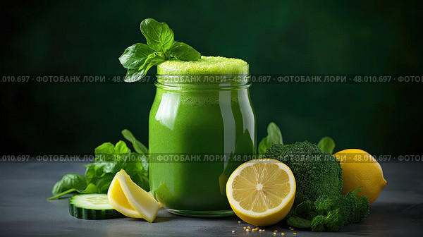 healthy detox vegan food green ai generated. Стоковое AI-изображение, AI-художник Vectorwin / Фотобанк Лори