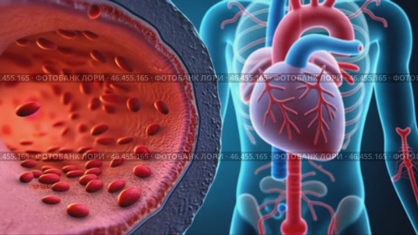 Heart is shown with a red line through it, indicating a blockage. Стоковое AI-видео, аниматор Sergey Grishin / Фотобанк Лори
