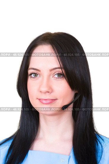 Helpdesk girl isolated on the white background. Стоковое фото, агентство Ingram Publishing / Фотобанк Лори