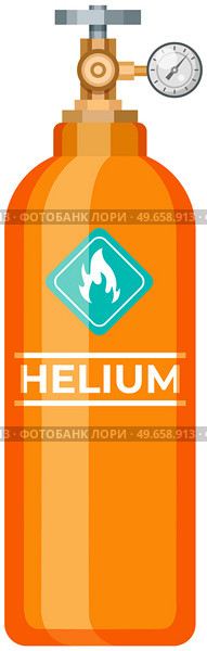 High cylinder, canister with gas storage. Metal tank with liquefied compressed helium. Pressurized gas cylinder, storage with tap for substance release. Helium container for inflating balloons. Helium container for inflating balloons. High cylinder, canister with gas, flammable substance. Стоковая иллюстрация, агентство Ingram Publishing / Фотобанк Лори