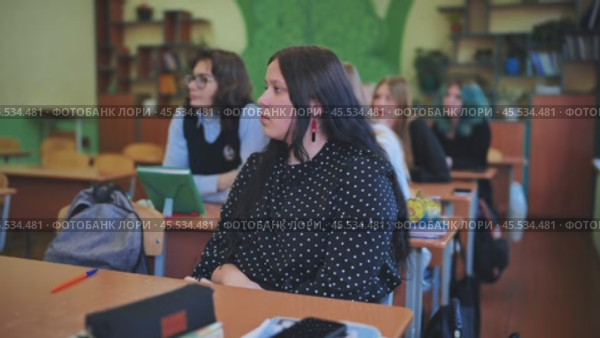 High school students are engaged in active listening during a classroom lesson on a regular school day. Стоковое видео, видеограф Mikhail Davidovich / Фотобанк Лори