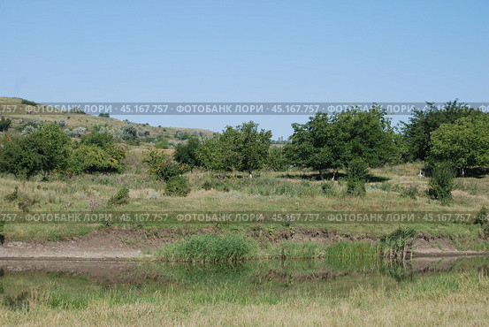 Hillside on the bank of a small river. Стоковое фото, фотограф Andrew_Swarga / Фотобанк Лори