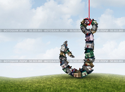 Home fraud and property scam or Real estate risk and home buying danger as a group of residential homes shaped as a fishing hook as a house lure as a 3D illustration. Стоковое фото, агентство Ingram Publishing / Фотобанк Лори