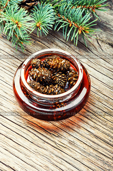Homemade medicinal jam from pine cones.Natural Medicine. Jam from pine cones. Стоковое фото, агентство Ingram Publishing / Фотобанк Лори