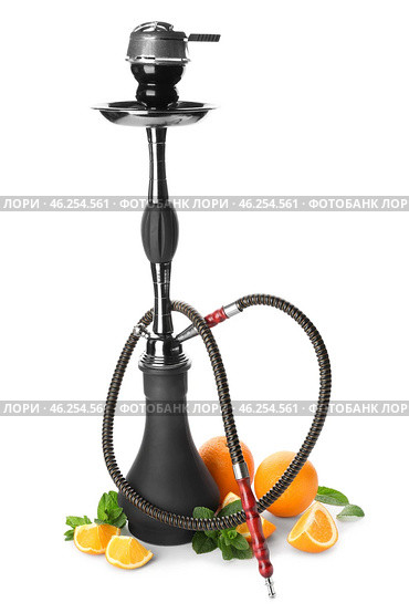 Hookah with orange fruit on white background. Стоковое фото, фотограф Pixel_shot / Фотобанк Лори