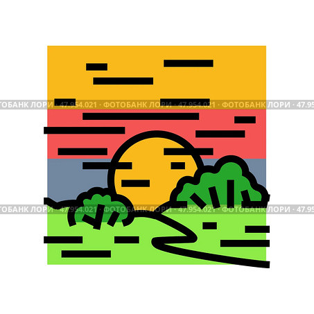 horizont sunset sun summer sunlight color icon vector illustration. Стоковая иллюстрация, иллюстратор Vectorwin / Фотобанк Лори