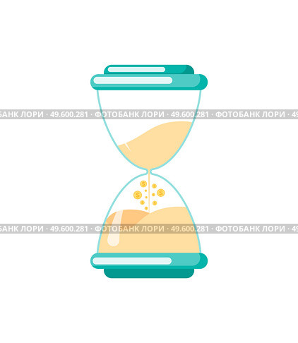 Hourglass with sand flowing down isolated antique watch. Vector countdown timer, time measuring instrument, sand-glass counting minutes and seconds. Hourglass with Sand Flowing Down Isolated Watch. Стоковая иллюстрация, агентство Ingram Publishing / Фотобанк Лори