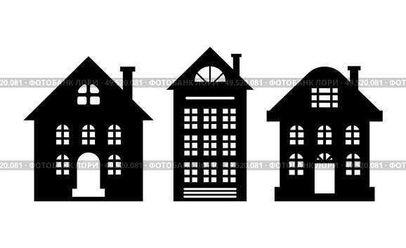 Houses monochrome silhouettes, multi storey buildings isolated on white. Windows and chimney, home dwelling vector icons. Residential real estates. Houses Monochrome Silhouette Multi Storey Building. Стоковая иллюстрация, агентство Ingram Publishing / Фотобанк Лори