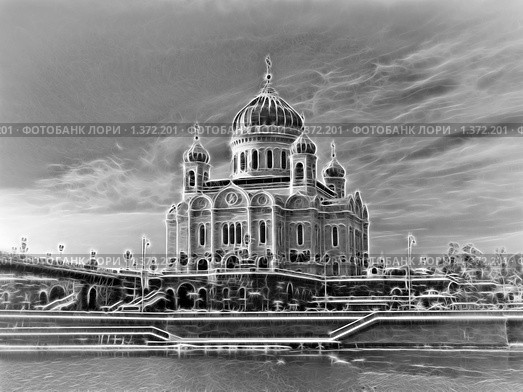 Храм Христа Спасителя, стилизация, Москва. Стоковая иллюстрация, иллюстратор Fro / Фотобанк Лори