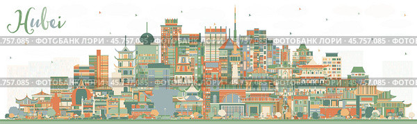 Hubei Province in China. City Skyline with Color Buildings. Стоковая иллюстрация, иллюстратор Игорь Сорокин / Фотобанк Лори