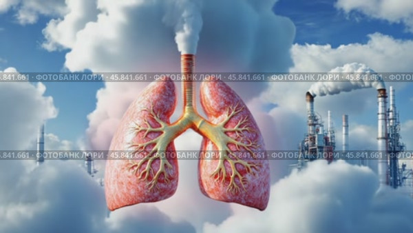 Human lungs suffering from industrial air pollution. Стоковое AI-видео, аниматор Юрий Поздников / Фотобанк Лори