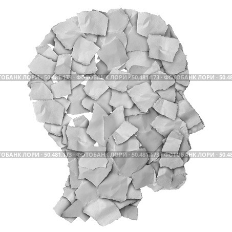 Human mind abstract made of torn paper as a consciousness  and emotion symbol of mental health and education training or psychology. Стоковое фото, агентство Ingram Publishing / Фотобанк Лори