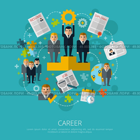 Human resources business career infographic elements schema poster with job search and employment symbols abstract vector illustration . Human resources career concept print. Стоковая иллюстрация, агентство Ingram Publishing / Фотобанк Лори