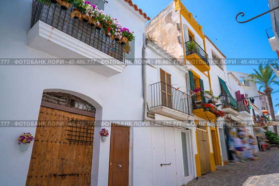Ibiza Eivissa downtown Dalt Vila facades in Balearic Islands. Стоковое фото, агентство Ingram Publishing / Фотобанк Лори