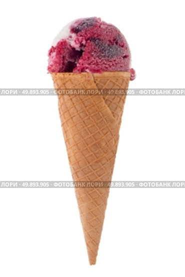 Ice cream cone with scoop of red fruits isolated on white background. Стоковое фото, агентство Ingram Publishing / Фотобанк Лори