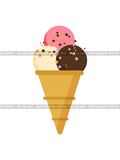 Ice cream dessert for summer freshness vector, gelato cone with crumbles, frozen creme vanilla flavour isolated icon in flat style, summertime ice food. Ice Cream in Crusty Cone, Gelato with Crumbles. Стоковая иллюстрация, агентство Ingram Publishing / Фотобанк Лори