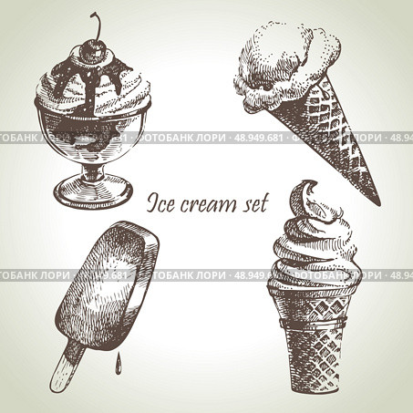 Ice cream set. Hand drawn illustrations. Стоковая иллюстрация, агентство Ingram Publishing / Фотобанк Лори