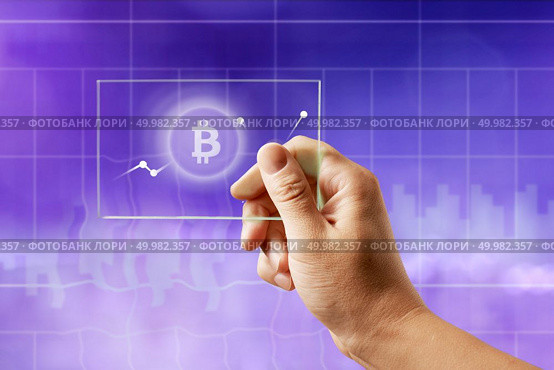 Icon bitcoin on a glass screen with a graph of crypto currency on an ultraviolet background. Finance and technology concept can be used for video or site cover. Icon bitcoin on a glass screen with a graph of crypto currency on an ultraviolet background. Стоковое фото, агентство Ingram Publishing / Фотобанк Лори