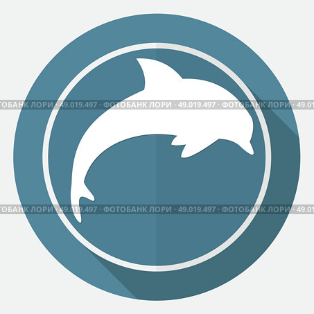 Icon dolphin on white circle with a long shadow. Стоковая иллюстрация, агентство Ingram Publishing / Фотобанк Лори
