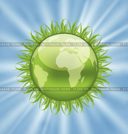 Icon earth with grass, environment symbol. Стоковая иллюстрация, иллюстратор Oleg Tirunov / PantherMedia / Фотобанк Лори
